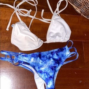 white and blue bikini
